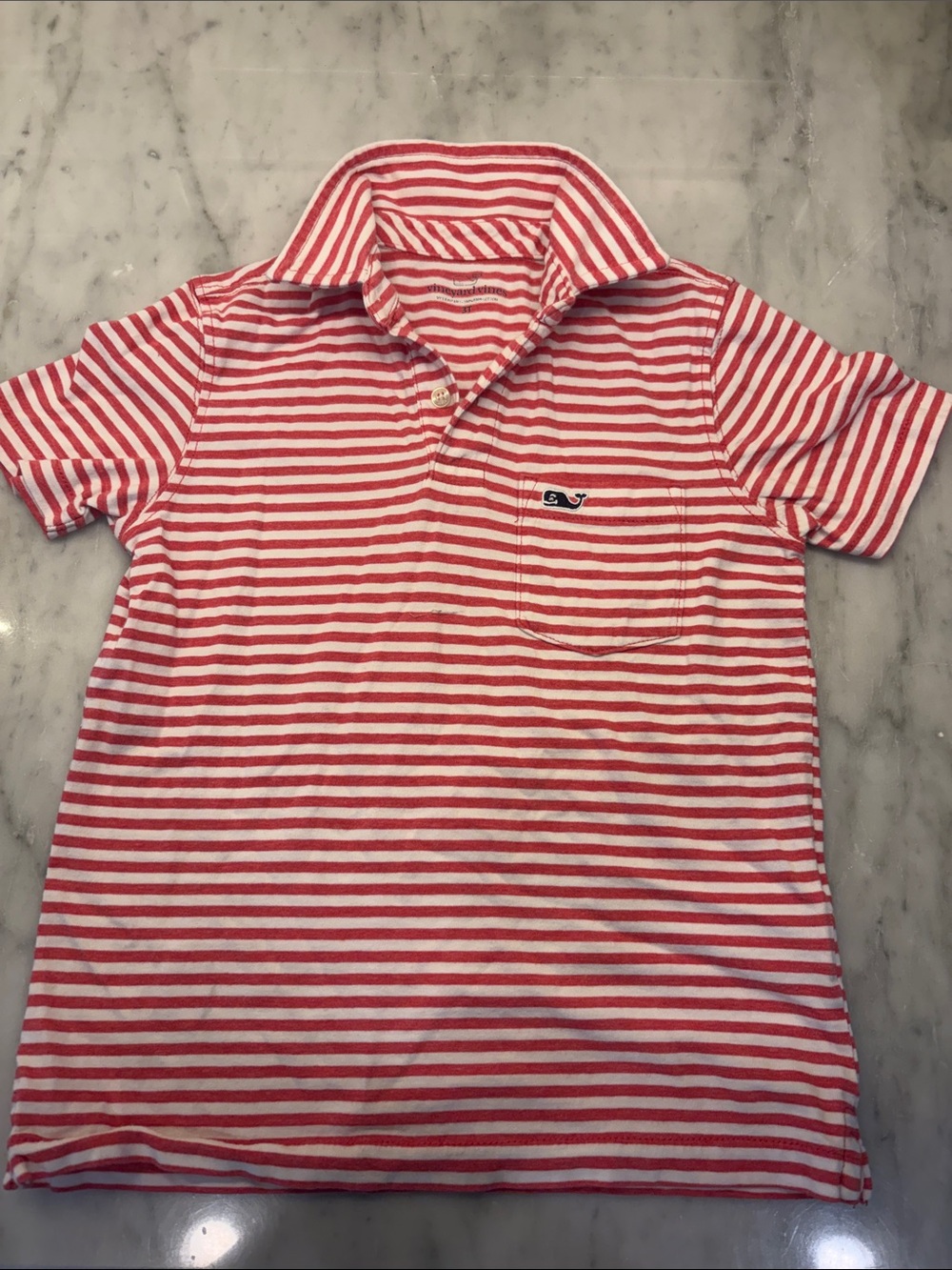 Vineyard Vines Striped Red & White Polo Shirt for Kids - Whale Logo